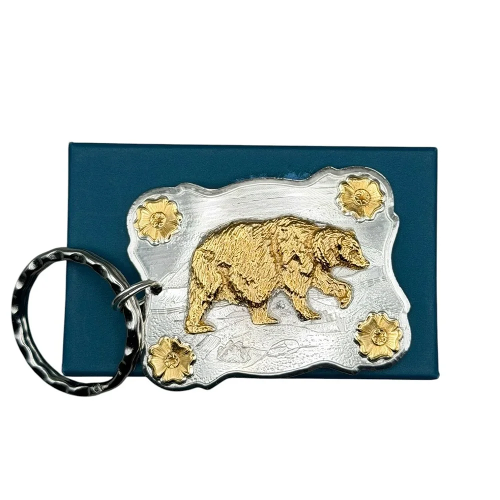 Montana Silversmiths Western Grizzly Bear Keychain Two Tone Silver Gold 97796F29